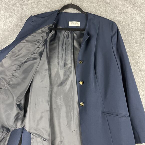 Vintage Lilli Ann Long Blazer Jacket Womens Medium Blue Gold Button Career - Picture 4 of 16